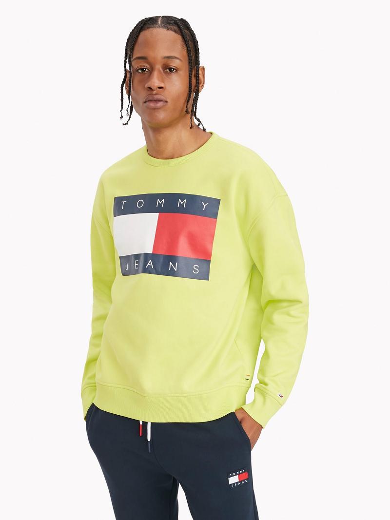 Férfi Tommy Hilfiger Flag Pulóverek Sárga | HU 905KOR